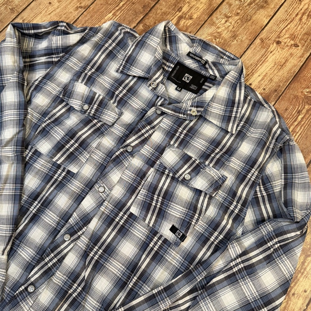 Ocean Current Plaid Button Up Shirt Mens Medium Blue Long Sleeve Cotton